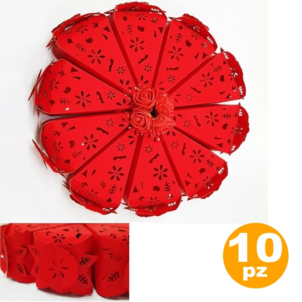 SET 10 BOMBONIERA BOMBONIERE SCATOLINA SPICCHI TORTA ROSSO FIORE PORTACONFETTI - TrAdE Shop Traesio