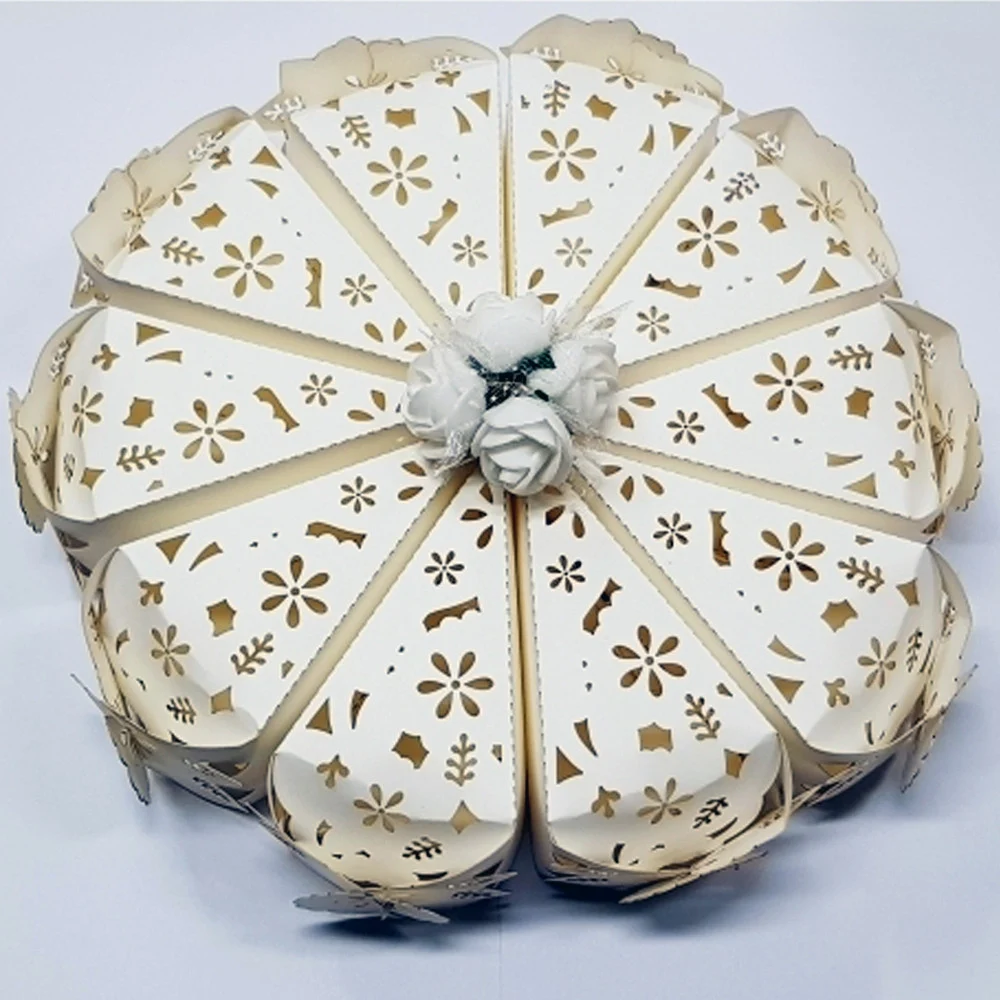 SET 10 BOMBONIERE SCATOLINA SPICCHIO TORTA BIANCO FIORE PORTACONFETTI MATRIMONIO - TrAdE Shop Traesio