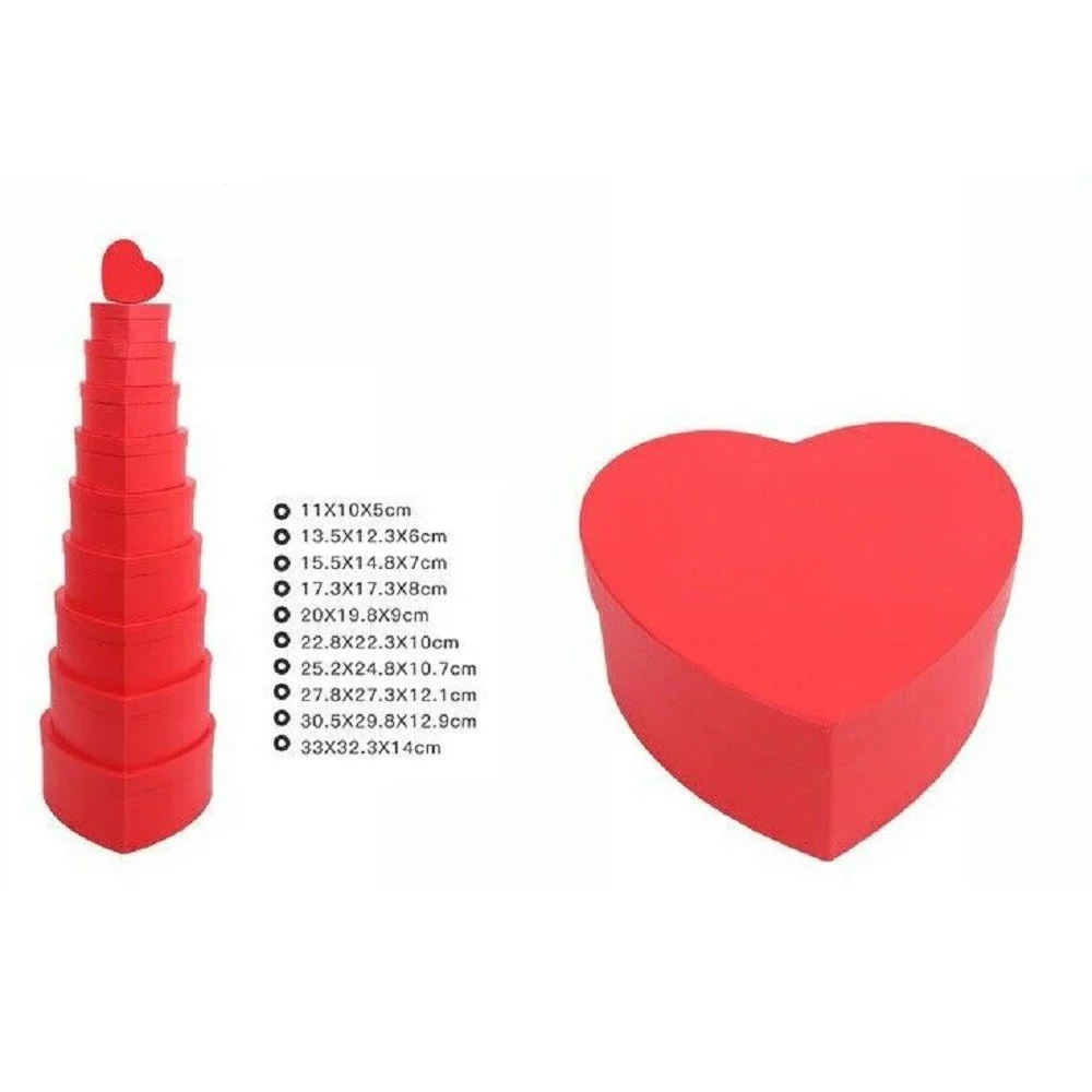 SET 10 PZ SCATOLE BOX PER REGALI VARIE MISURE MATRIOSKA FORMA CUORE ROSSO 71952 - TrAdE Shop Traesio