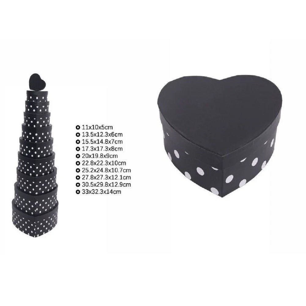 SET 10 PZ SCATOLE BOX REGALI VARIE MISURE MATRIOSKA FORMA CUORE NERO POIS 71954 - TrAdE Shop Traesio