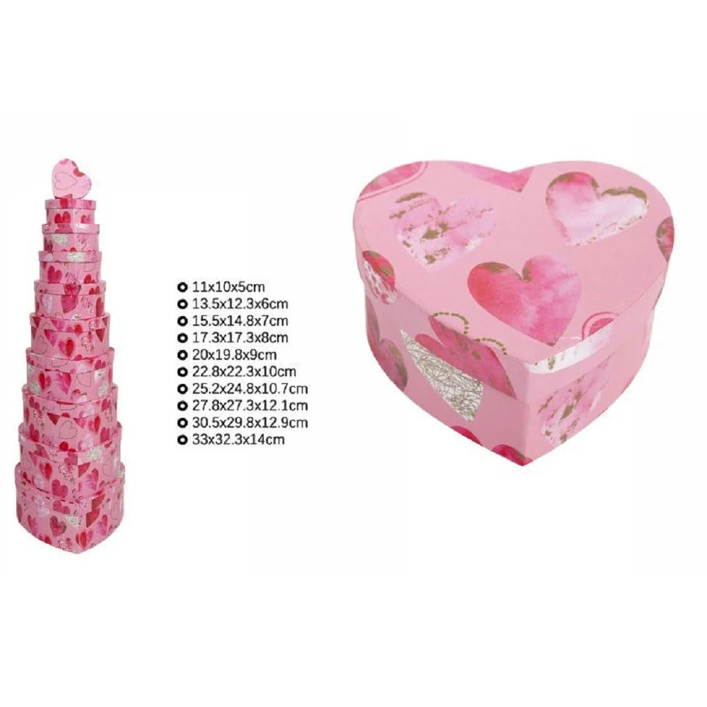 SET 10 PZ SCATOLE BOX REGALI VARIE MISURE MATRIOSKA FORMA CUORE ROSA CUORI 71965 - TrAdE Shop Traesio