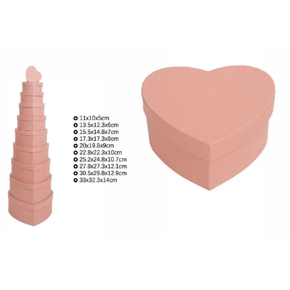 SET 10 PZ SCATOLE BOX REGALI VARIE MISURE MATRIOSKA FORMA CUORE ROSA PESCA 71963 - TrAdE Shop Traesio