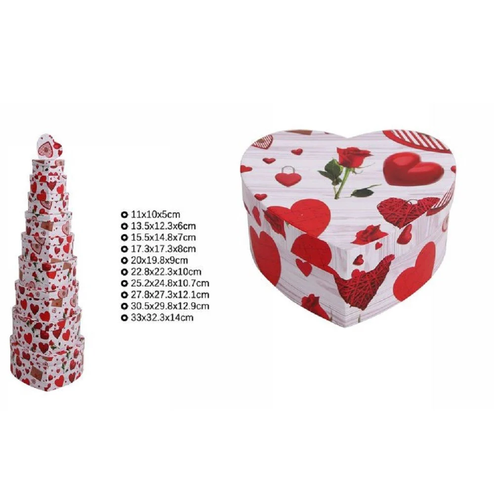 SET 10 PZ SCATOLE REGALI VARIE MISURE MATRIOSKA FORMA CUORE FANTASIA CUORI 71971 - TrAdE Shop Traesio
