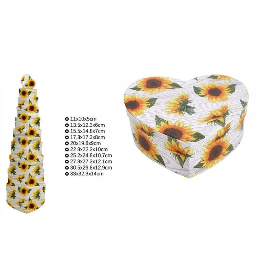 SET 10 SCATOLE BOX PER REGALI VARIE MISURE MATRIOSKA FORMA CUORE GIRASOLI 71969 - TrAdE Shop Traesio