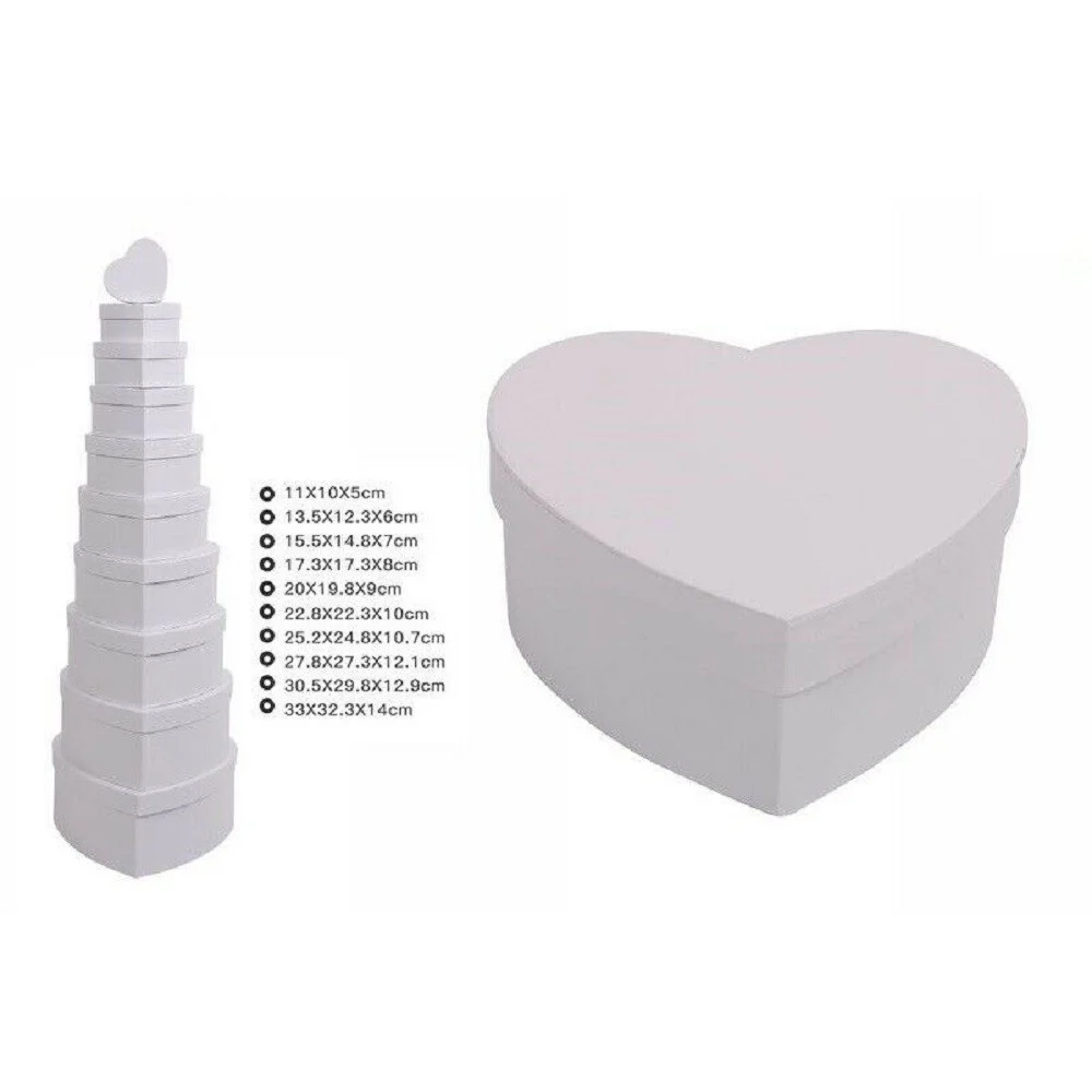 SET 10PZ SCATOLE BOX PER REGALI VARIE MISURE MATRIOSKA FORMA CUORE BIANCO 71960 - TrAdE Shop Traesio