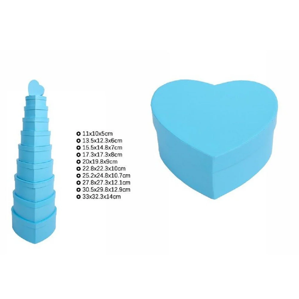 SET 10PZ SCATOLE BOX PER REGALI VARIE MISURE MATRIOSKA FORMA CUORE CELESTE 71956 - TrAdE Shop Traesio