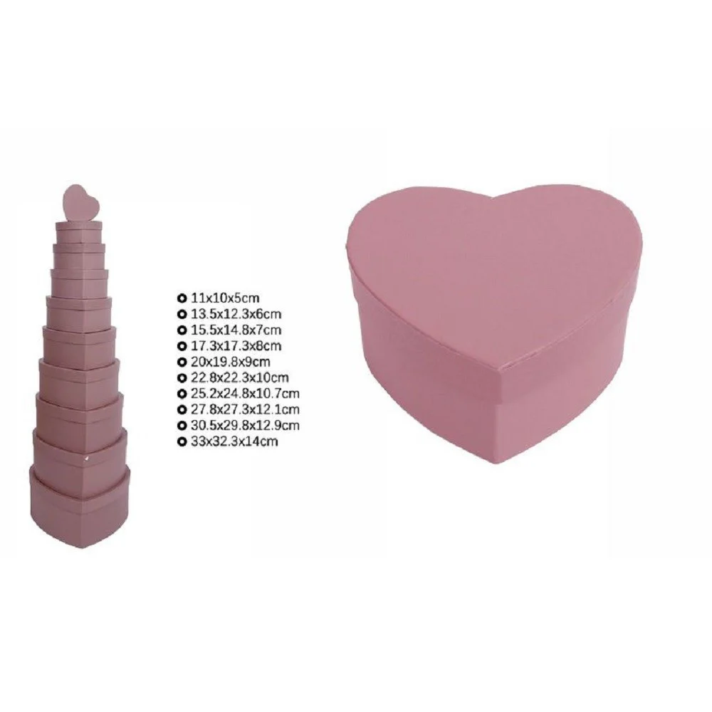 SET 10PZ SCATOLE BOX REGALI VARIE MISURE MATRIOSKA FORMA CUORE ROSA ANTICO 71962 - TrAdE Shop Traesio
