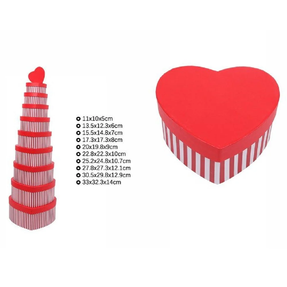 SET 10PZ SCATOLE BOX REGALI VARIE MISURE MATRIOSKA FORMA CUORE ROSSO RIGHE 71955 - TrAdE Shop Traesio