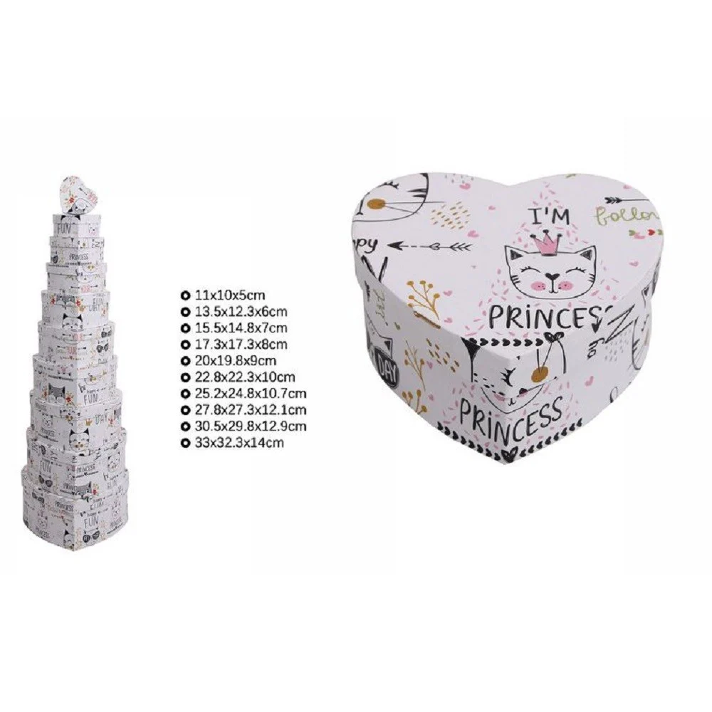 SET 10PZ SCATOLE REGALI VARIE MISURE MATRIOSKA FORMA CUORE FANTASIA BIANCA 71968 - TrAdE Shop Traesio