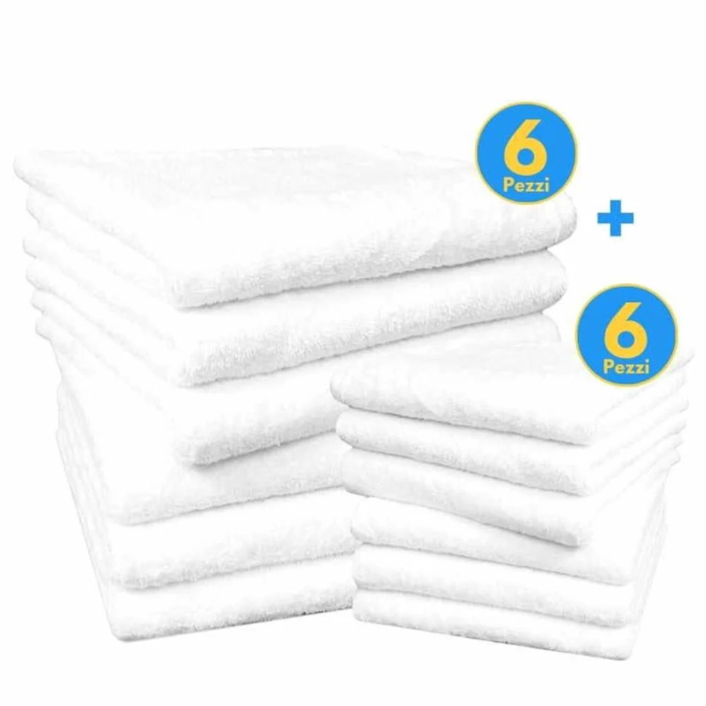SET 12 ASCIUGAMI BAGNO VISO OSPITE 6 + 6 PER HOTEL ALBERGO PA BIANCO 100% COTONE - TrAdE Shop Traesio