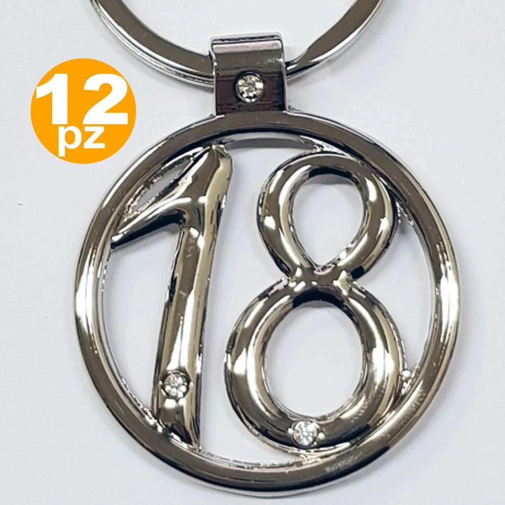SET 12 BOMBONIERA BOMBONIERE ACCIAIO BRILLANTINI 18 ANNI COMPLEANNO PORTACHIAVI - TrAdE Shop Traesio