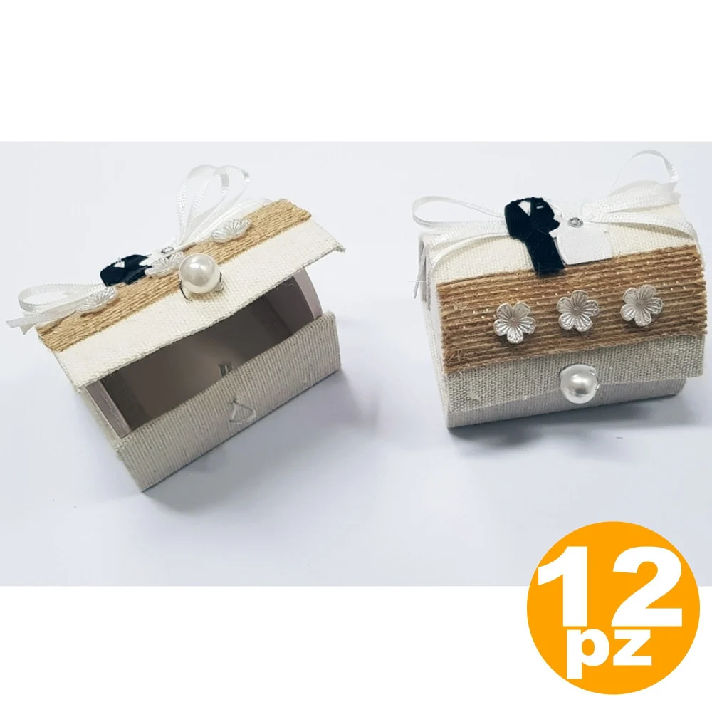 SET 12 BOMBONIERA BOMBONIERE SCATOLINA BAULE SPOSO SPOSA PORTA CONFETTI WEDDING - TrAdE Shop Traesio