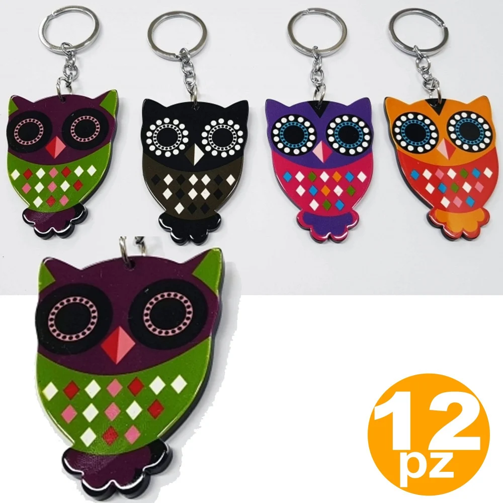 SET 12 BOMBONIERA GUFO GUFI COLORATI CIVETTA PORTAFORTUNA COMPLEANNO PORTACHIAVI - TrAdE Shop Traesio