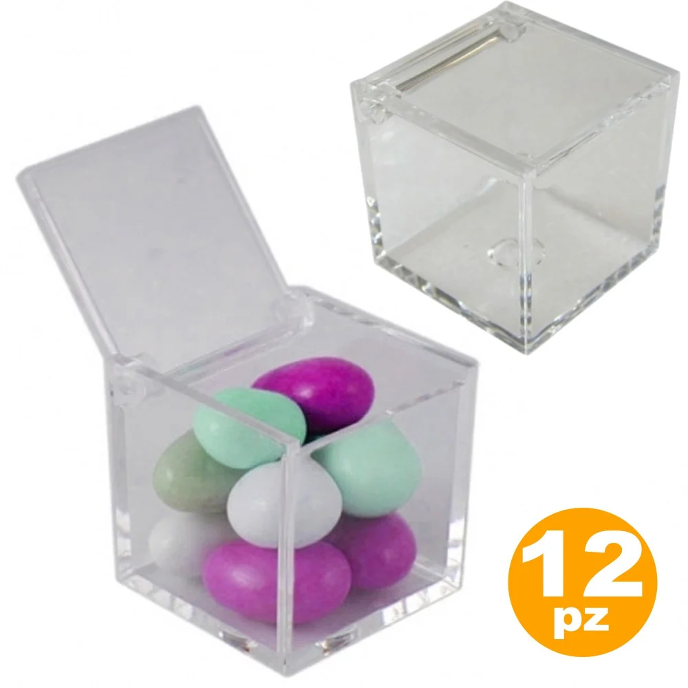 SET 12 BOMBONIERA SCATOLA 5x5x5CM PORTA CONFETTI COMUNIONE MATRIMONIO BATTESIMO - TrAdE Shop Traesio