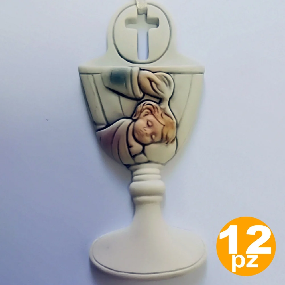 SET 12 BOMBONIERE BATTESIMO BAMBINA CALICE ACQUA SANTA BIANCO CERAMICA APPENDINO - TrAdE Shop Traesio