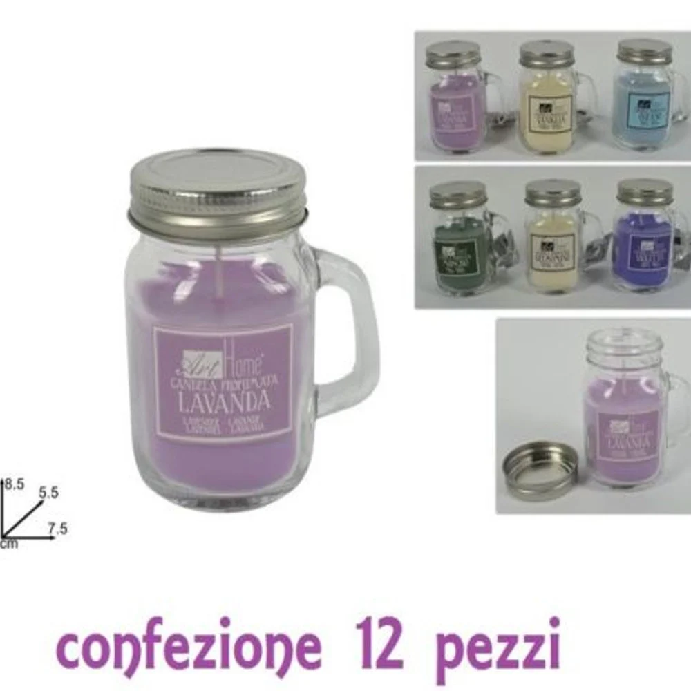 SET 12 CANDELE PROFUMATE IN BARATTOLINI VETRO CON MANICO VARIE FRAGRANZE - TrAdE Shop Traesio