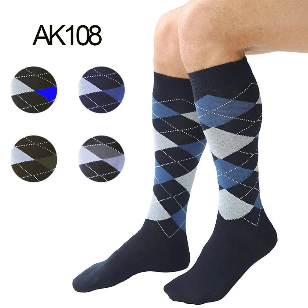 SET 12 PAIA CALZE CALZINI LUNGHI PER UOMO COTONE COLORI ASSORTITI ROMBI AK-108