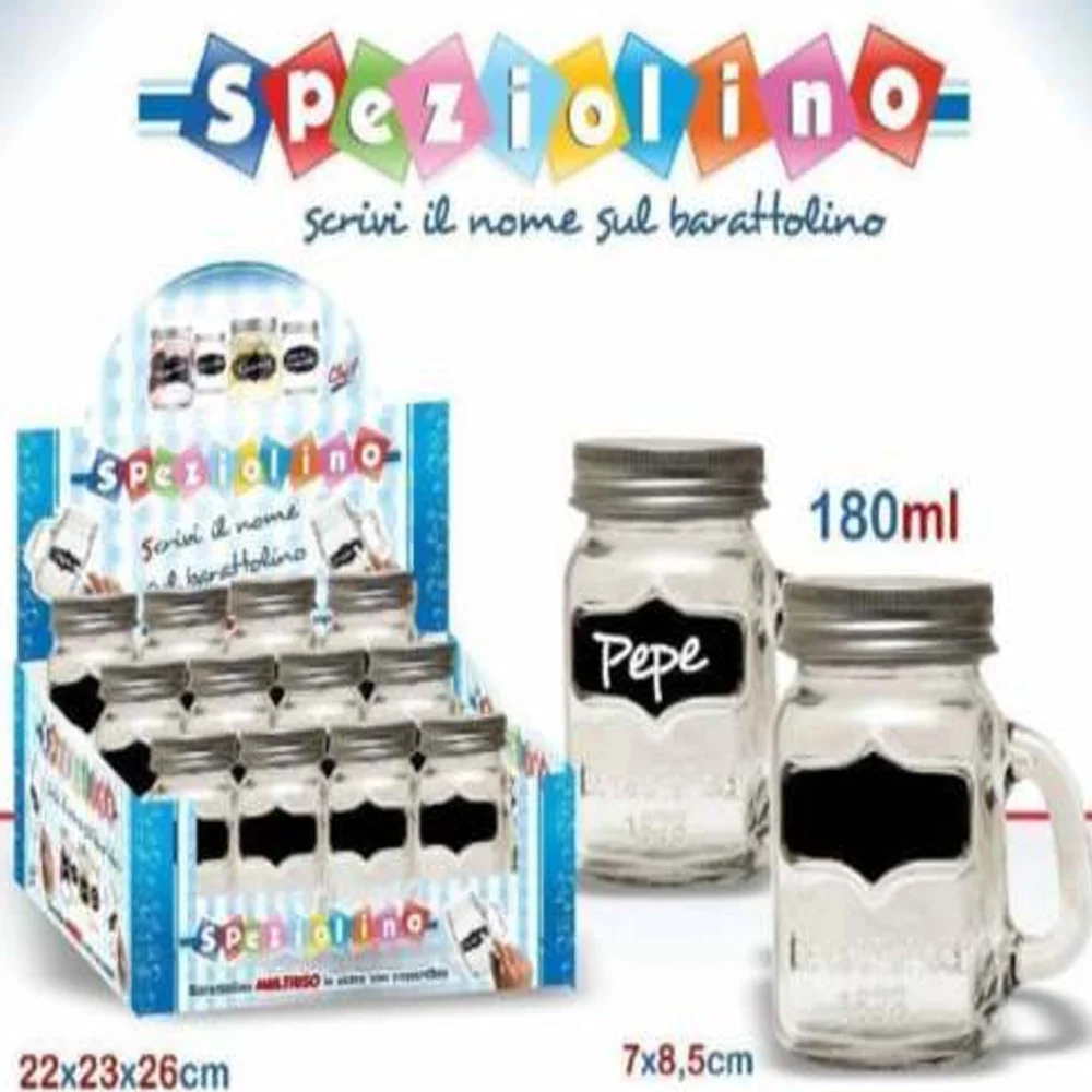 SET 12 PEZZI BARATTOLO BARATTOLINO CON MANICO SPEZIOLINO PORTA SPEZIE VETRO - TrAdE Shop Traesio