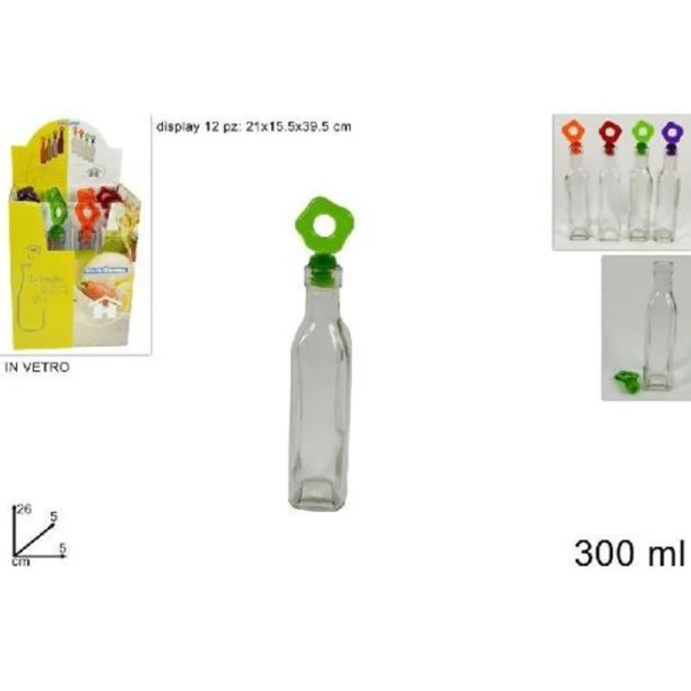 SET 12 PEZZI BOTTIGLIE BOTTIGLINE VETRO OLIO ACETO CON TAPPO COLORATO 300ML IDEA - TrAdE Shop Traesio