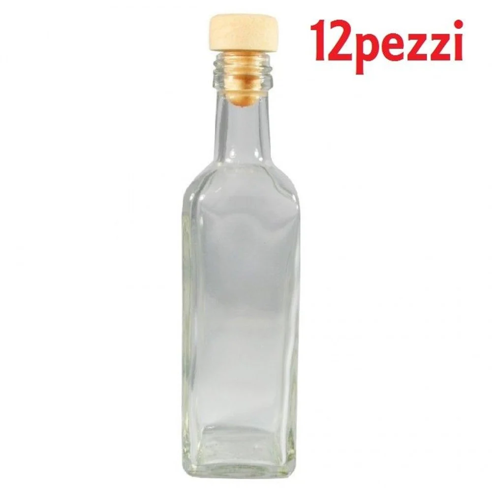 SET 12 PEZZI BOTTIGLIE BOTTIGLINE VETRO TRASPARENTE MARY CON TAPPO 250CC - TrAdE Shop Traesio