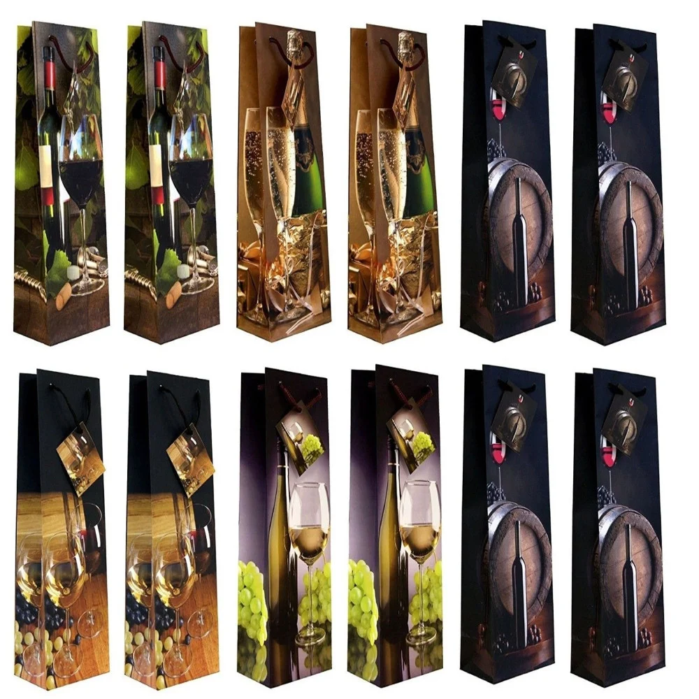 SET 12 PEZZI BUSTE DA REGALO 12X34.5X10CM SACCHETTI SACCHETTO VINO BOTTIGLIE - TrAdE Shop Traesio