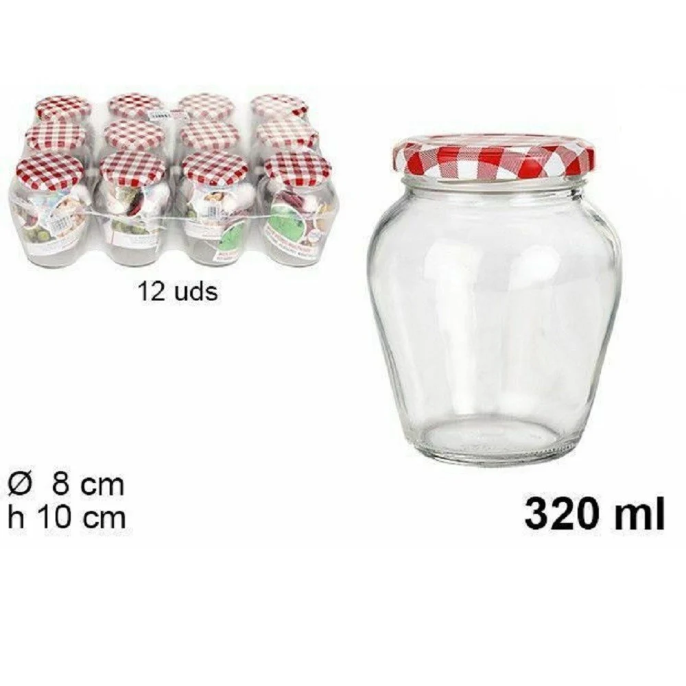 SET 12 PEZZI CONTENITORE BARATTOLO IN VETRO CON COPERCHIO MULTIUSI 320ML 108717 - TrAdE Shop Traesio