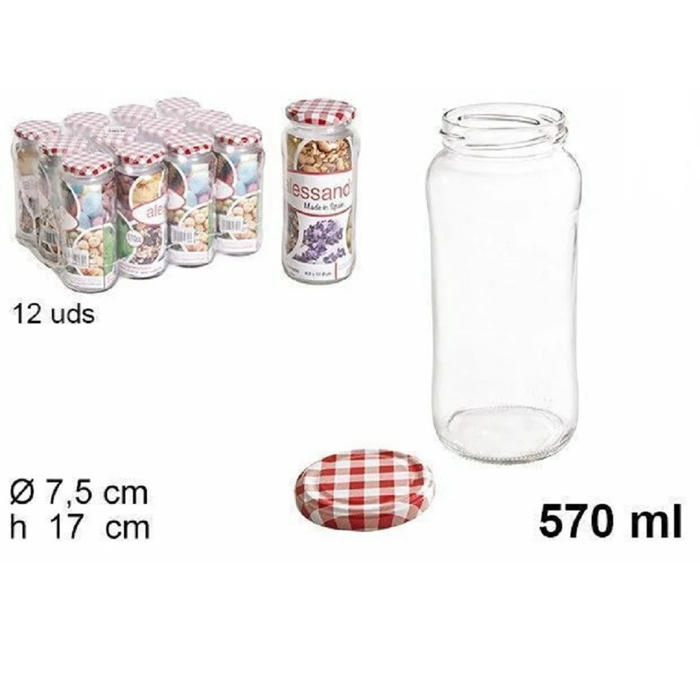 SET 12 PEZZI CONTENITORE BARATTOLO IN VETRO CON COPERCHIO MULTIUSO 570 ML 105598 - TrAdE Shop Traesio