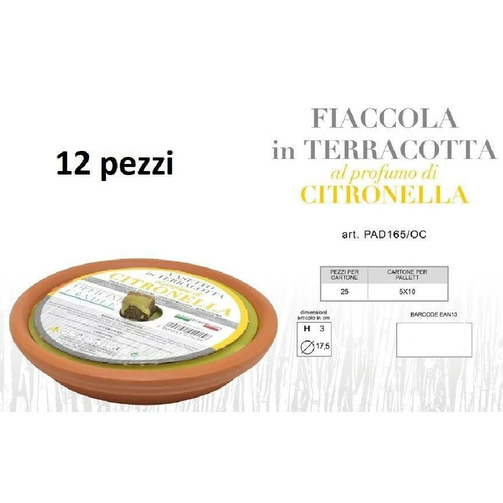 SET 12 PEZZI FIACCOLA IN TERRACOTTA AL PROFUMO DI CITRONELLA ANTI ZANZARE 17.5CM - TrAdE Shop Traesio