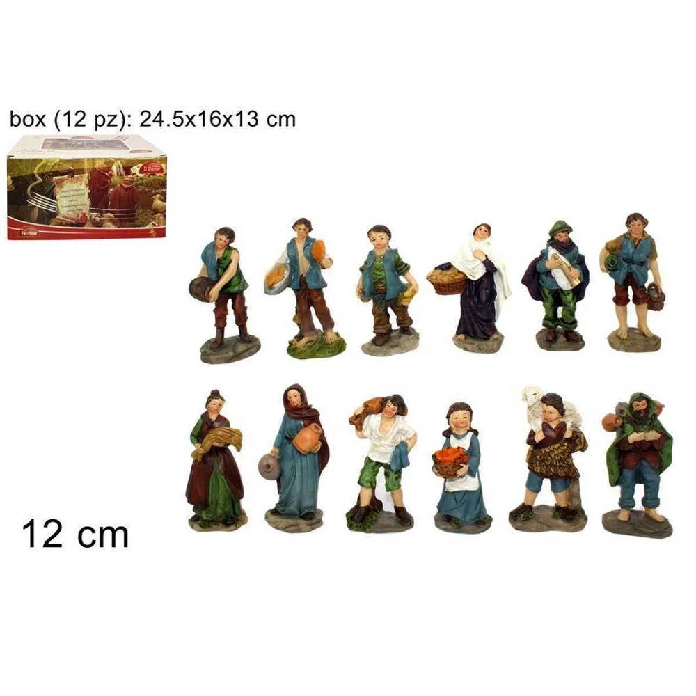SET 12 PEZZI PASTORI STATUINE PRESEPE ASSORTITI PRESEPIO DI NATALE ALTEZZA 12CM - TrAdE Shop Traesio