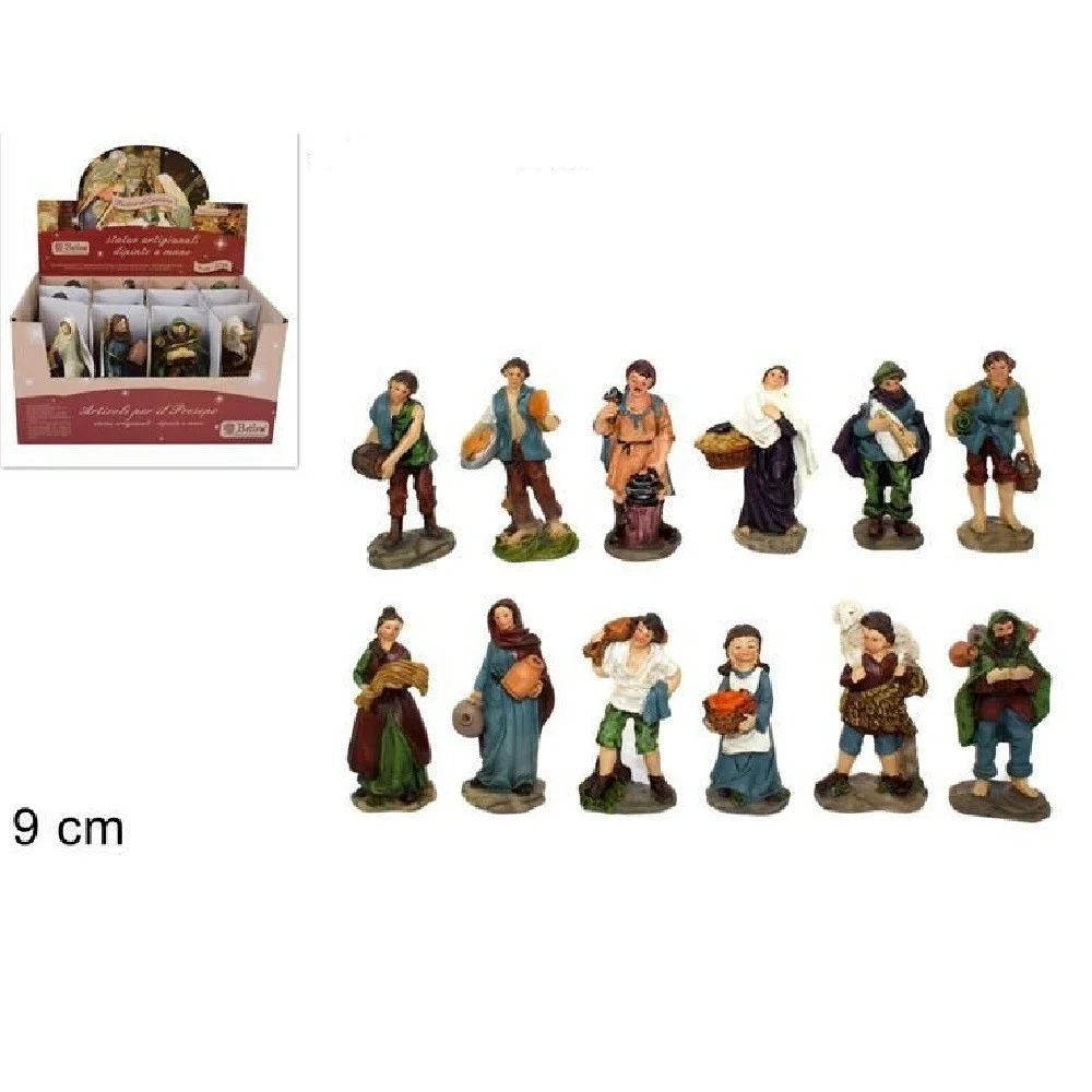 SET 12 PEZZI PASTORI STATUINE PRESEPE ASSORTITI PRESEPIO DI NATALE ALTEZZA 9 CM - TrAdE Shop Traesio