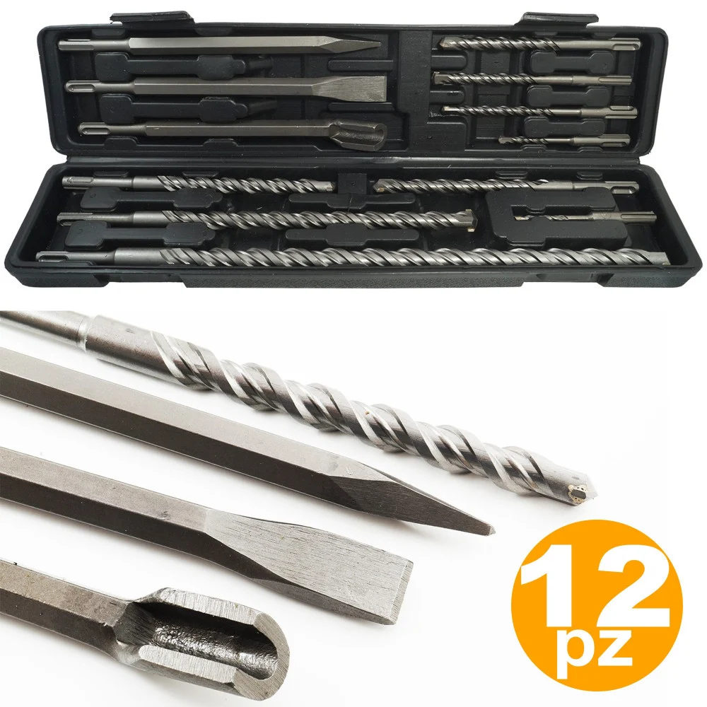 SET 12 PUNTE PER TRAPANO MARTELLO PNEUMATICO PUNTALI PUNTA SCALPELLI SDS PLUS - TrAdE Shop Traesio