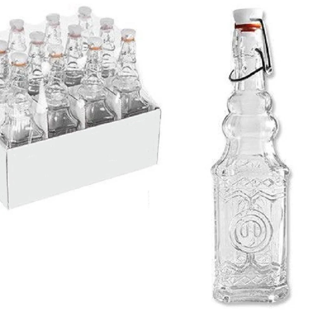 SET 12 PZ BOTTIGLIE IN VETRO QUADRATA DECORATA CON TAPPO MECCANICO 150 ML 108008 - TrAdE Shop Traesio