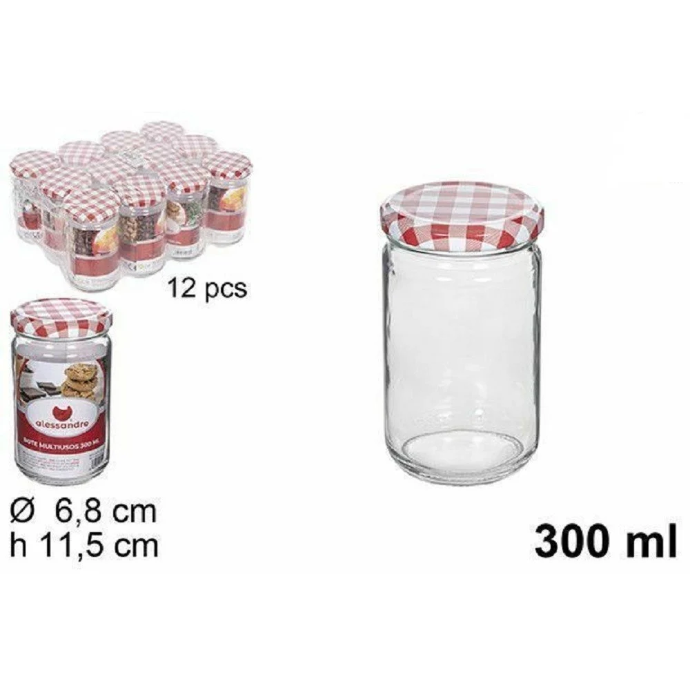 SET 12 PZ CONTENITORE BARATTOLO IN VETRO CON COPERCHIO BARATTOLINI 300ML 114653 - TrAdE Shop Traesio