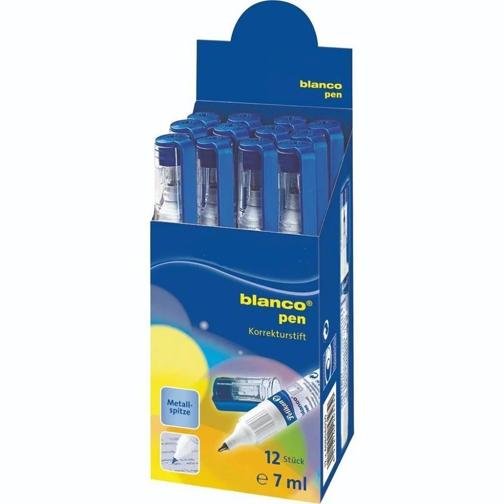 SET 12 PZ CORRETTORE BLANCO 7ML BIANCO PENNA BIANCHETTO PUNTA IN METALLO UFFICIO - TrAdE Shop Traesio