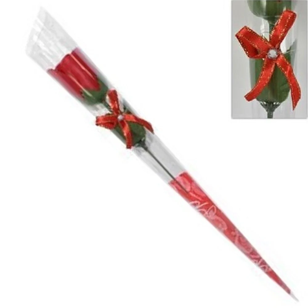 SET 12 PZ ROSE ROSA ROSSA FIORE CON DIAMANTINO FIOCCO 36CM REGALO SAN VALENTINO - TrAdE Shop Traesio