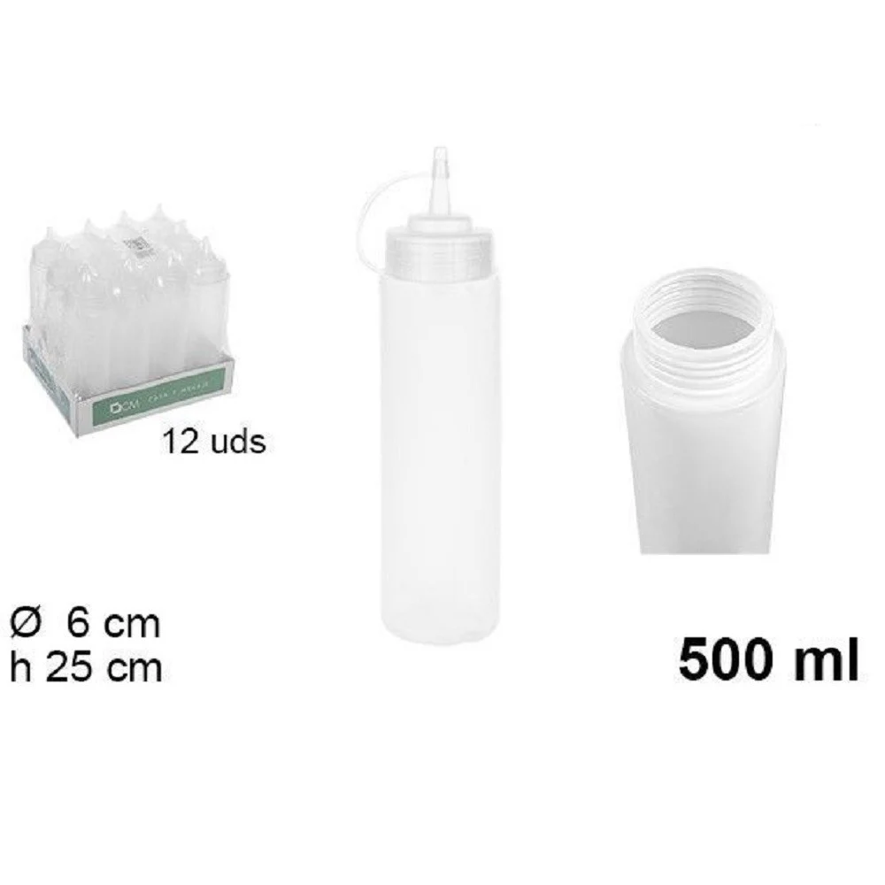 SET 12PZ BOTTIGLIE DOSATORE PLASTICA BECCUCCIO PER SALSE CONDIMENTI 500ML 102785 - TrAdE Shop Traesio