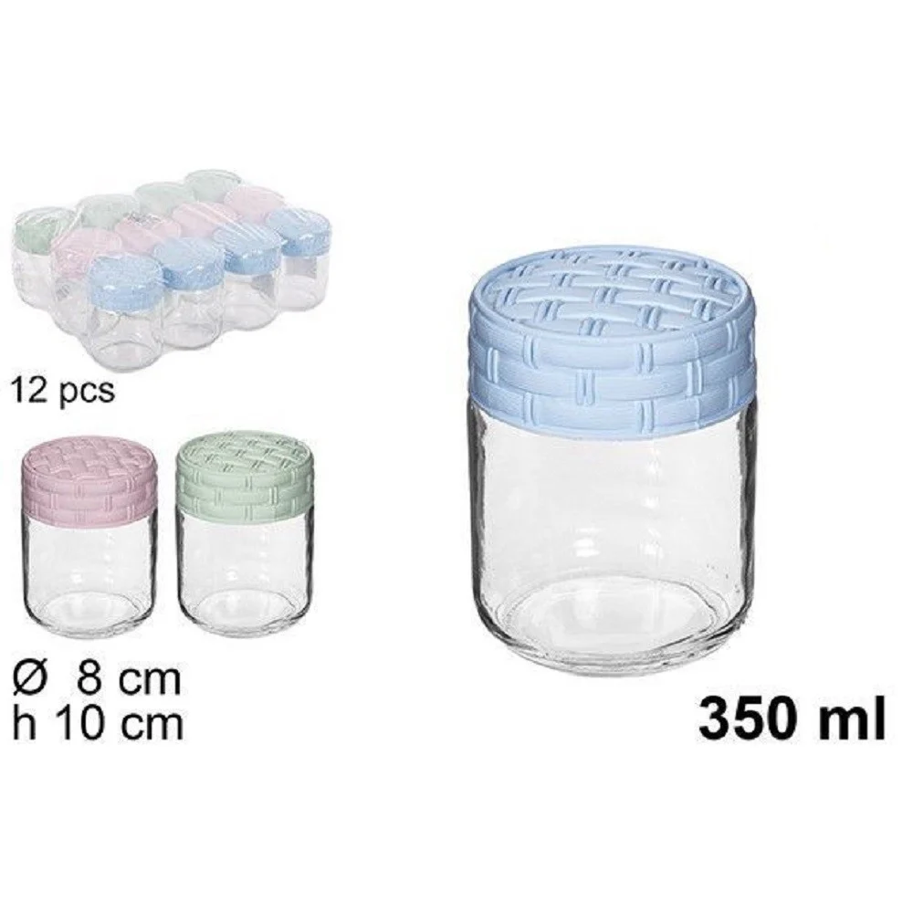 SET 12PZ CONTENITORE BARATTOLO VETRO CON COPERCHIO RATTAN COLORATO 350ML 114660 - TrAdE Shop Traesio
