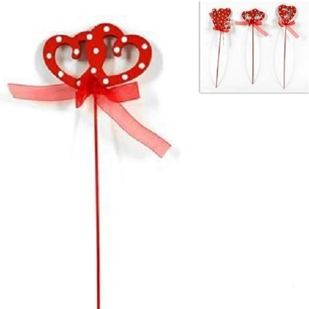 SET 12PZ SPILLONE LEGNO CON FIOCCO CUORE LOVE 26CM SAN VALENTINO 3 MODELLI - TrAdE Shop Traesio