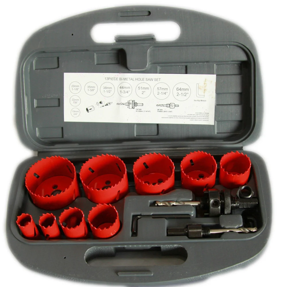SET 13 PEZZI FRESE SEGHE BI-METALLO FRESA A TAZZA PUNTA FORA SEGA METALLO LEGNO