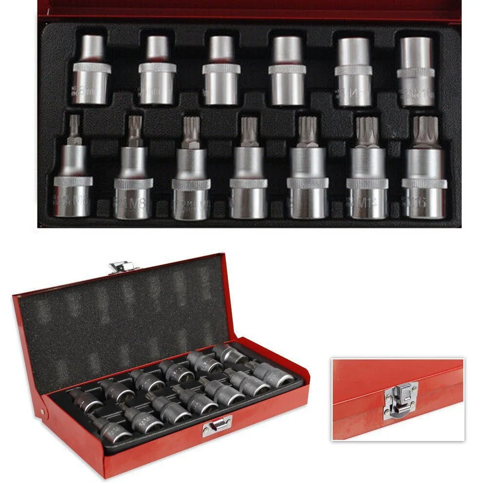 SET 13PZ BUSSOLE BOCCOLE CHIAVI TORX INSERTI MASCHI E FEMMINA IN VALIGETTA CRV - Trade_Ox