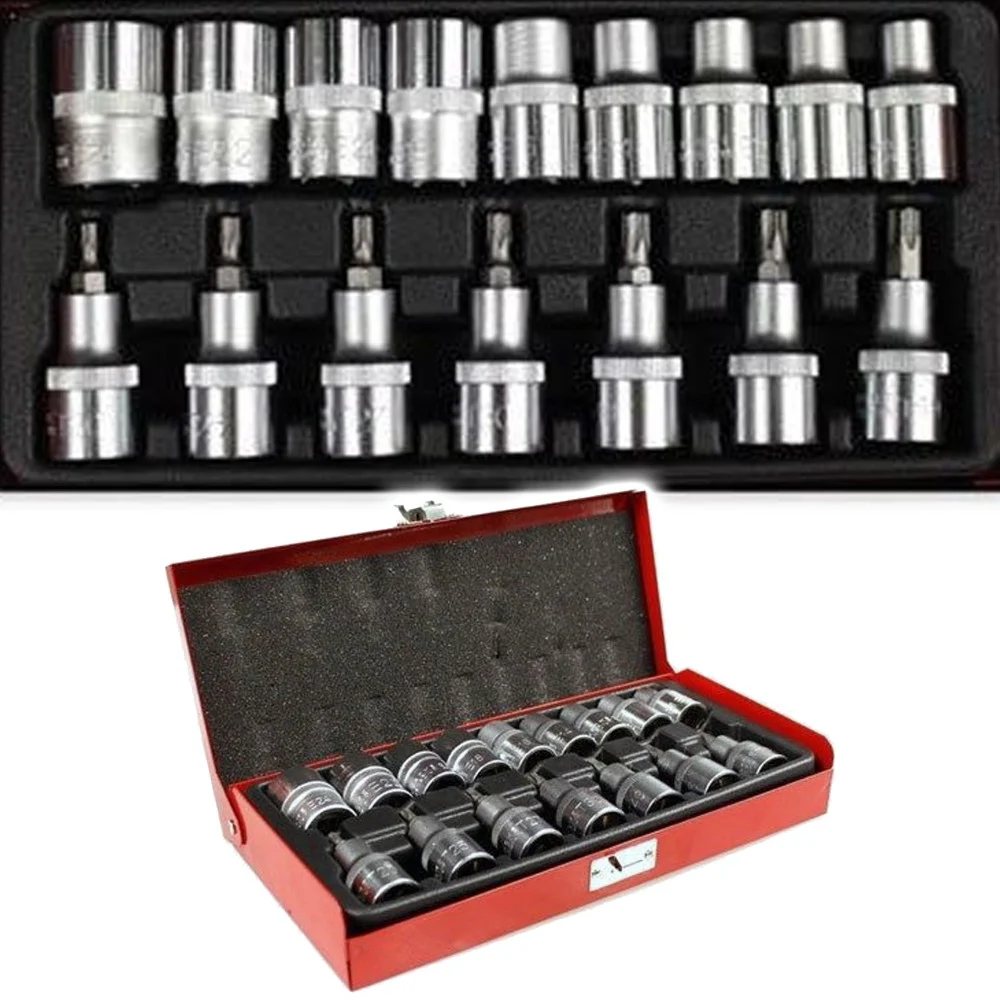 SET 16 pz BUSSOLE TORX T30-T70 MASCHIO FEMMINA E10-24 IMPRONTA KIT BOX METALLO