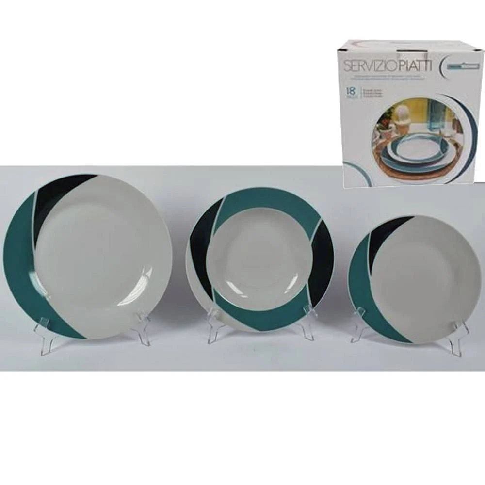 SET 18 PIATTI CERAMICA PIANI FONDI FRUTTA PIATTO PORTATA LINEA LUNA VERDE PETROLIO - TrAdE Shop Traesio