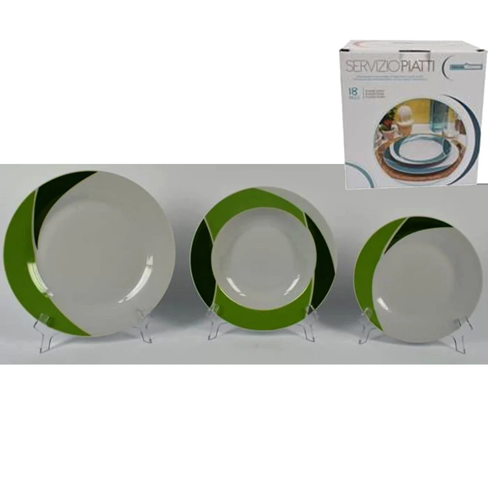SET 18 PIATTI DI CERAMICA PIANI FONDI FRUTTA PIATTO DA PORTATA LINEA LUNA VERDE - TrAdE Shop Traesio