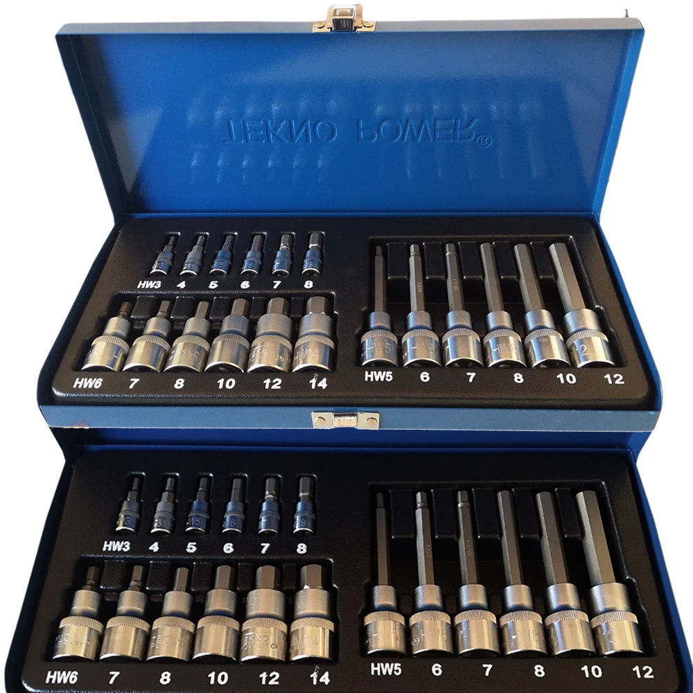 SET 19PZ 18 BUSSOLE AD INSERTO H KIT BUSSOLE 1/2" 1/4" INSERTI CORTI/LUNGHI/MEDI - TrAdE Shop Traesio