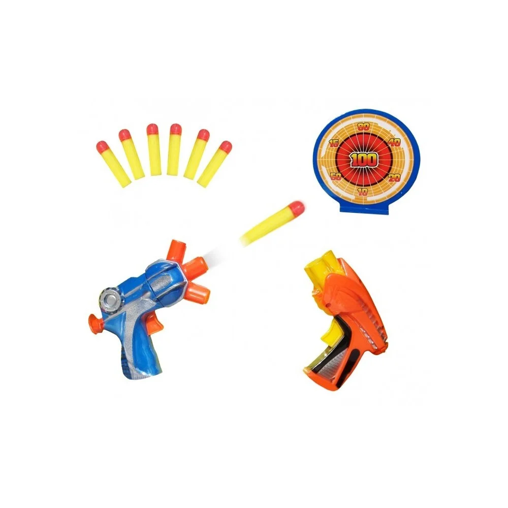SET 2 PISTOLE A TRIPLA CANNA CON 6 DARDI SOFT E DOPPIO BERSAGLIO ARMI GIOCATTOLO - TrAdE Shop Traesio