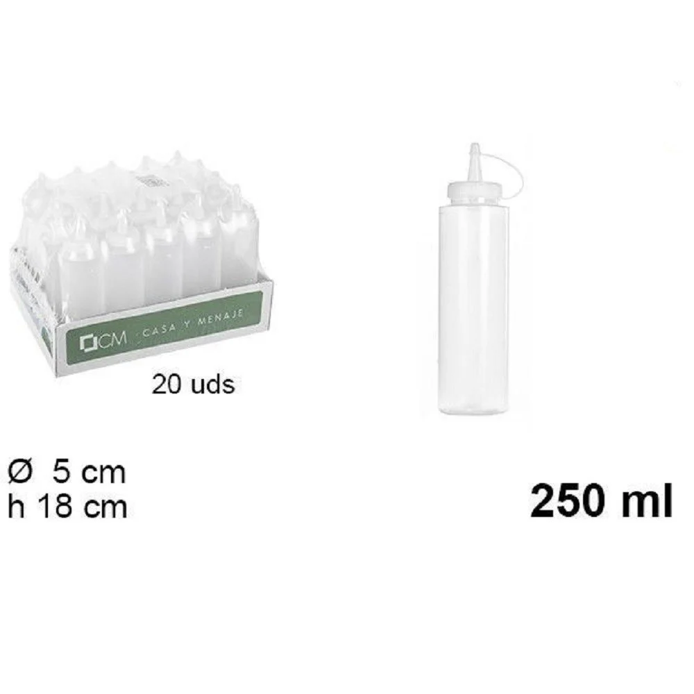 SET 20PZ BOTTIGLIE DOSATORE PLASTICA BECCUCCIO PER SALSE CONDIMENTI 250ML 102771 - TrAdE Shop Traesio