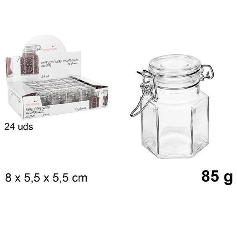SET 24 PEZZI BARATTOLO ESAGONALE VASETTO CON TAPPO PORTA SPEZIE VETRO 85G 100829 - TrAdE Shop Traesio