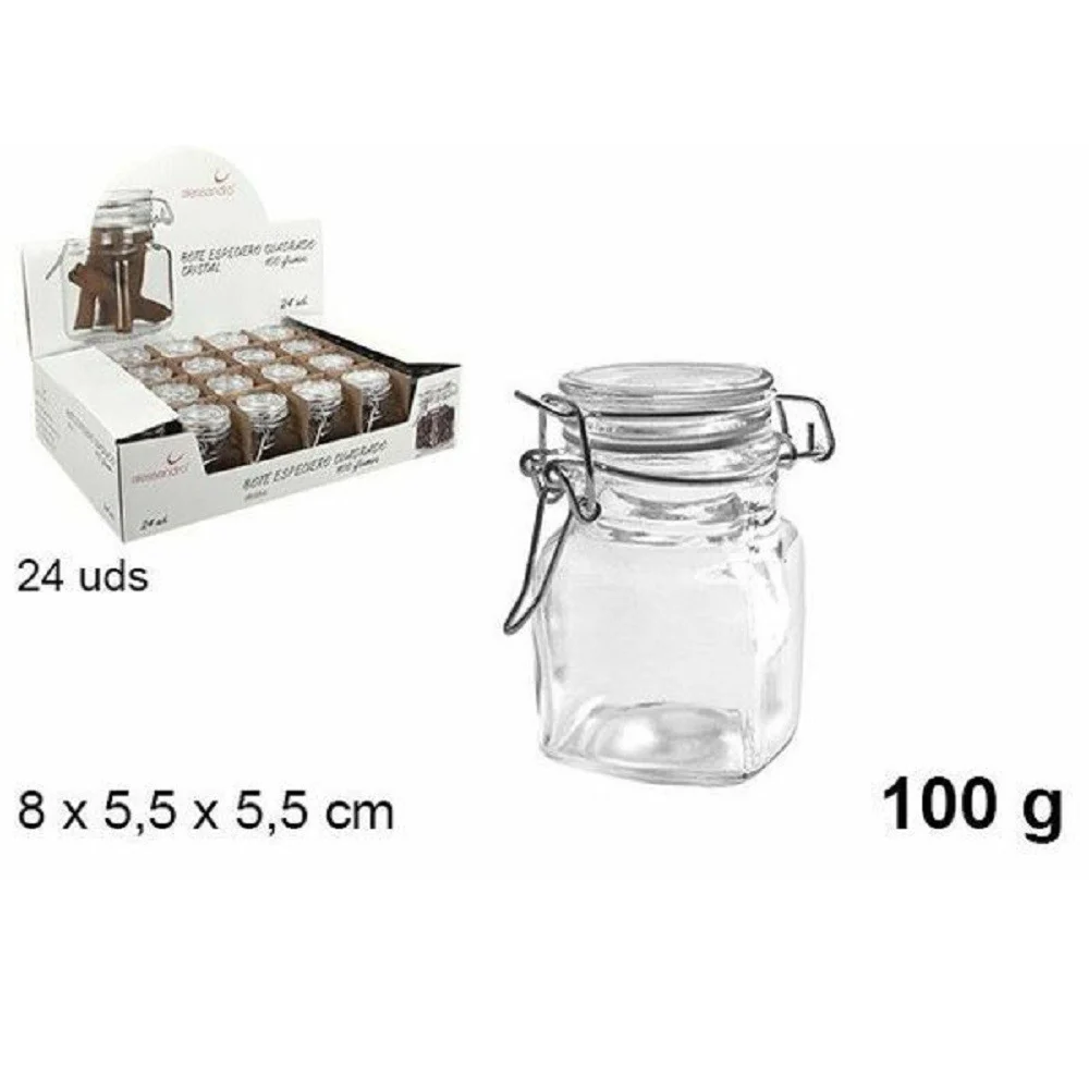 SET 24 PEZZI BARATTOLO QUADRATO VASETTO CON TAPPO PORTA SPEZIE VETRO 100G 100828 - TrAdE Shop Traesio