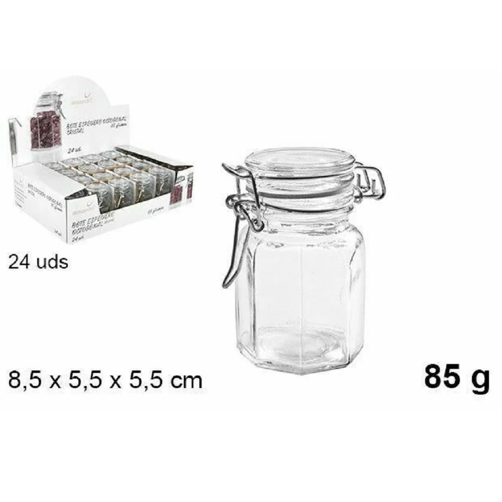 SET 24 PZ BARATTOLO OTTAGONALE VASETTO CON TAPPO PORTA SPEZIE VETRO 85G 100827 - TrAdE Shop Traesio