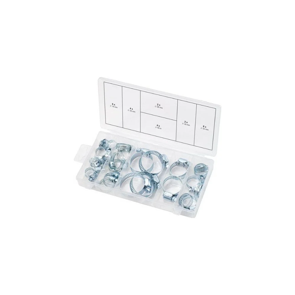 SET 26 PEZZI FASCETTE FERRO PER TUBI VARIE MISURE ø 16-40 mm STRINGITUBO A BULLONE